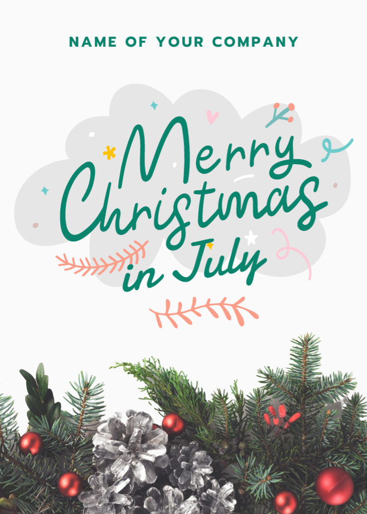 Joyful Christmas In July Greeting With Twigs Flayer Πρότυπο σχεδίασης