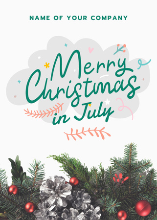Joyful Christmas In July Greeting With Twigs Flayer Design Template