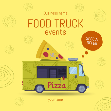Illustration of Pizza on Food Truck Instagram Design Template