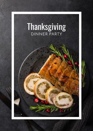 Platilla de diseño Roasted Turkey for Thanksgiving Dinner Party Flayer