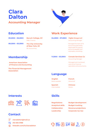 Ontwerpsjabloon van Resume van Qualified Accounting Manager Skills And Experience Offer