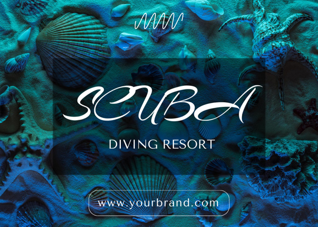Ontwerpsjabloon van Postcard 5x7in van Scuba Diving Resort with Seashells