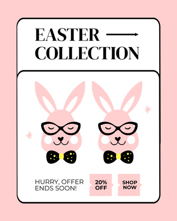 Plantilla de diseño de Colección de Pascua con lindos conejitos rosados Instagram Post Vertical 