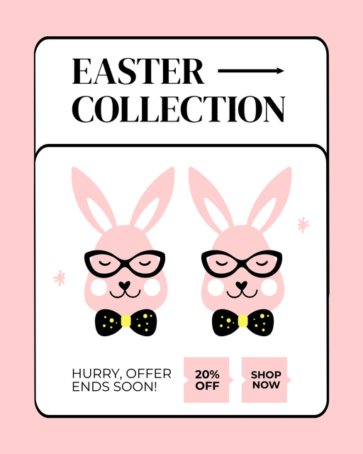 Easter Collection with Cute Pink Bunnies Instagram Post Vertical Πρότυπο σχεδίασης