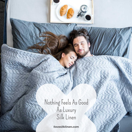 Luxury silk linen with Cute Couple in Bed Instagram Design Template