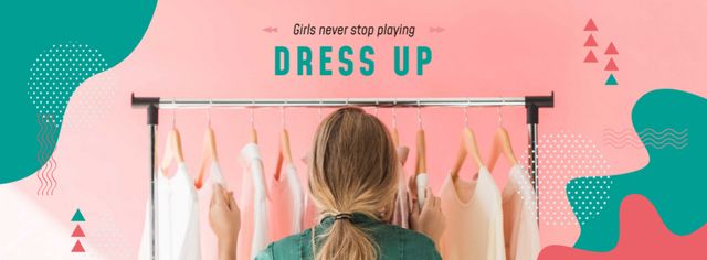 Platilla de diseño Girl Choosing Clothes on Hangers Facebook cover
