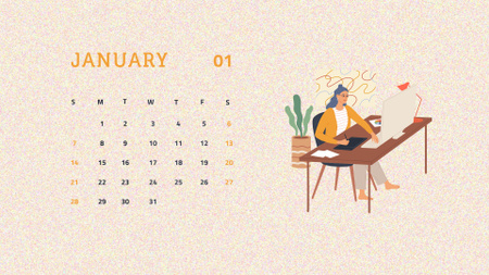 Plantilla de diseño de mujer trabajando en el lugar de trabajo Calendar 