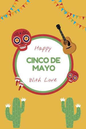 Cinco de Mayo Greeting with Festival Attributes Postcard 4x6in Vertical Design Template
