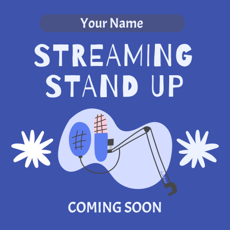 Szablon projektu Zapowiedź transmisji strumieniowej stand-upu z ilustracją przedstawiającą mężczyznę Podcast Cover