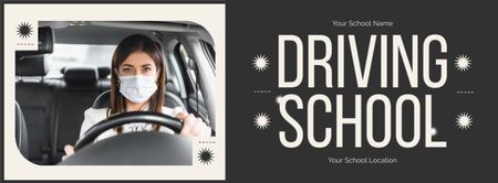 効率的な自動車学校の授業促進とマスク姿のドライバー Facebook coverデザインテンプレート
