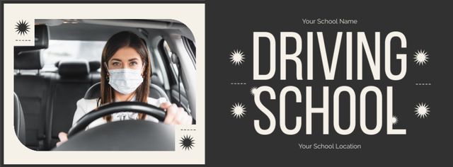 Ontwerpsjabloon van Facebook cover van Efficient Driving School Classes Promotion And Driver In Mask
