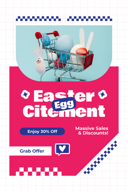 Designvorlage Easter Sale with Eggs in Shopping Cart für Pinterest