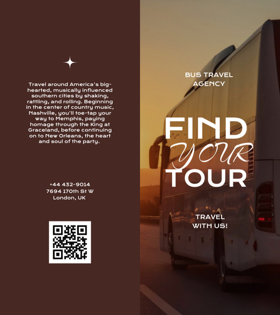 Designvorlage Bus Travel Tours Ad für Brochure 9x8in Bi-fold