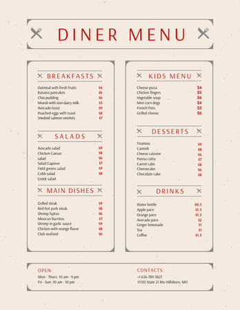 Diner Seznam jídel Minimální Menu 8.5x11in Šablona návrhu