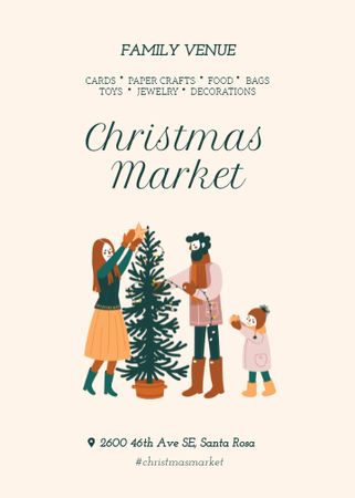 Christmas Market Invitation Family Decorating Tree Flayer Design Template