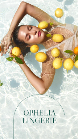Ontwerpsjabloon van Instagram Story van Advertentie voor lingerieaanbieding met vrouw in zwembad met citroenen