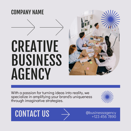 Plantilla de diseño de Servicios de agencia de negocios creativos con personas en reunión. LinkedIn post 
