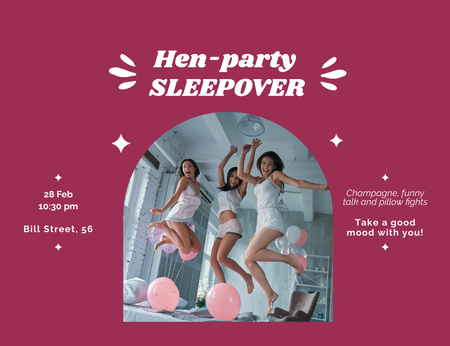Sleepover Hen-Party Magenta Invitation 13.9x10.7cm Horizontal Design Template