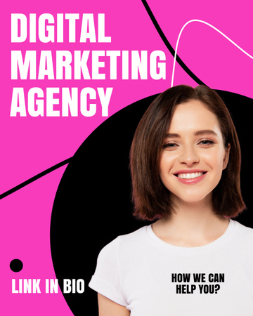 Designvorlage Serviceangebot einer Agentur für digitales Marketing mit einer jungen attraktiven Frau für Instagram Post Vertical