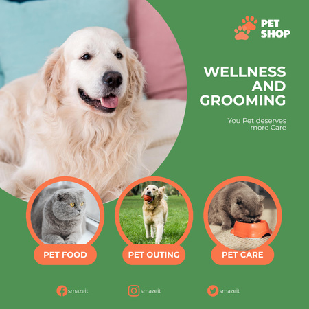 Reklama na obchod s wellness a péče o zvířata Instagram Šablona návrhu