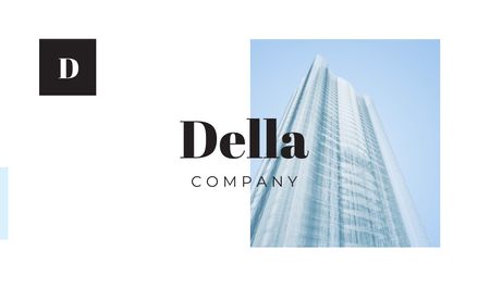 Plantilla de diseño de Building Company Ad with Glass Skyscraper in Blue Business card 