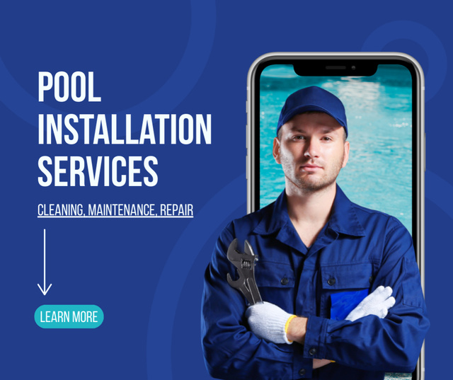 Ontwerpsjabloon van Facebook van Professional Swimming Pool Installation And Maintenance Services Offer