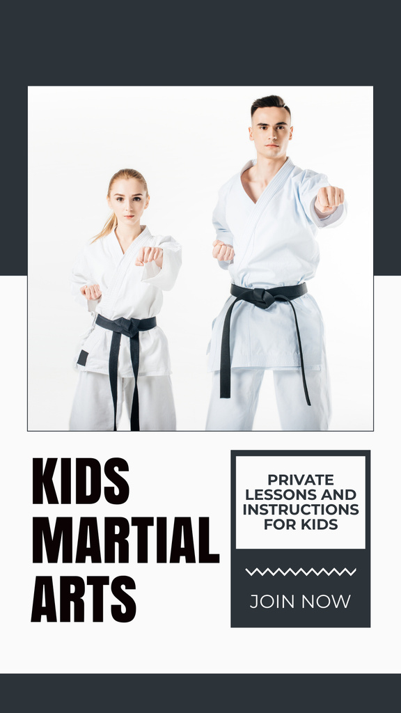 Ad of Kids' Martial Arts Private Lessons Instagram Story tervezősablon