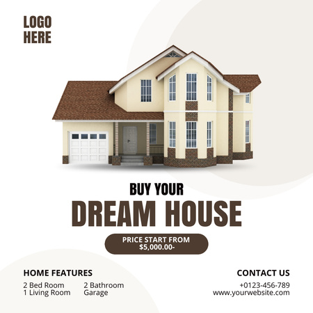 White and Brown Modern House Sale Ad Instagram Design Template
