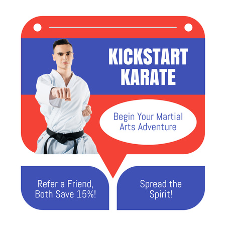 Karate Class Ad with Fighter in Black Belt Instagram Design Template