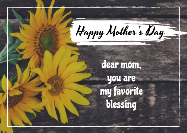 Happy Mother's Day Greeting With Sunflowers in Frame Postcard 5x7in – шаблон для дизайну