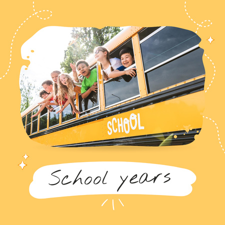 School Memories Album with Children in Bus Photo Book Modelo de Design