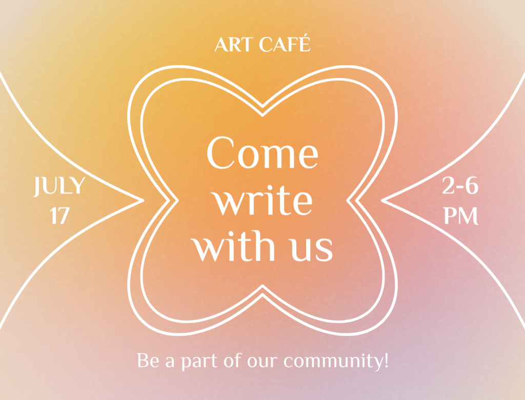 Ontwerpsjabloon van Postcard 4.2x5.5in van Cozy Art Cafe Event Promotion In Gradient