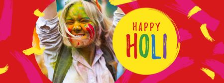 Plantilla de diseño de Holi Festival Greeting with Happy Girl Facebook cover 