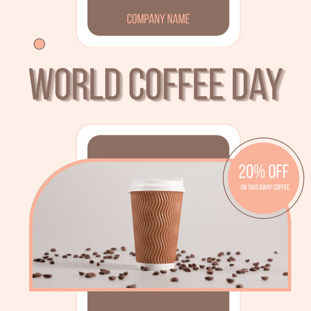 Template di design Caffè in tazza di carta e chicchi di caffè Instagram