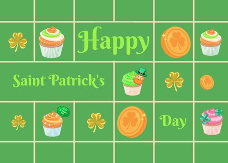 Happy St. Patrick's Day with Cute Cupcakes Postcard 5x7in Design Template