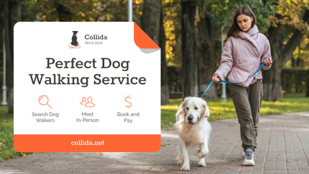 Dog Walking Services Girl with Golden Retriever FB event cover Design Template