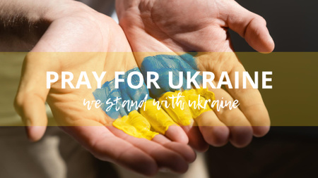 Platilla de diseño Pray For Ukraine Hands With Flag Zoom Background
