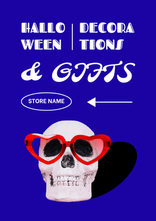 Funny Halloween's Skull in Sunglasses Flyer A7 Design Template
