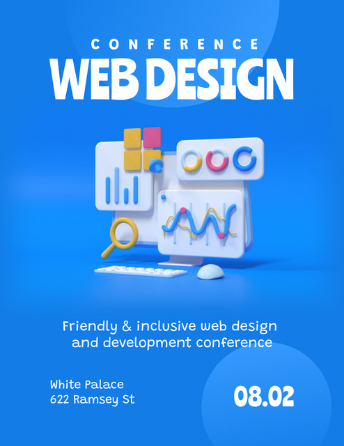 Web Design Conference Announcement with Bright Icons Flyer 8.5x11in Modelo de Design