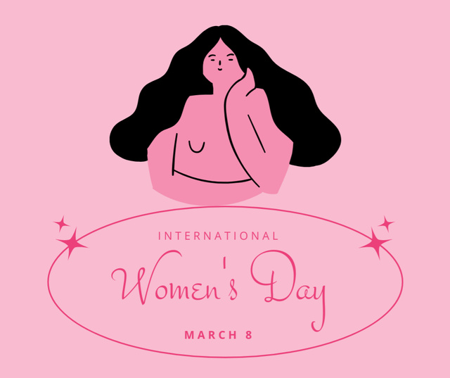 Women's Day Greeting with Illustration of Woman on Pink Facebook Design Template