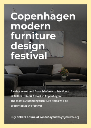 Interior Decoration Event Announcement with Sofa in Grey Invitation Design Template