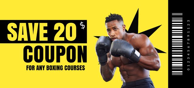 Boxing Courses Promotion with Man in Gloves Coupon 3.75x8.25in Πρότυπο σχεδίασης