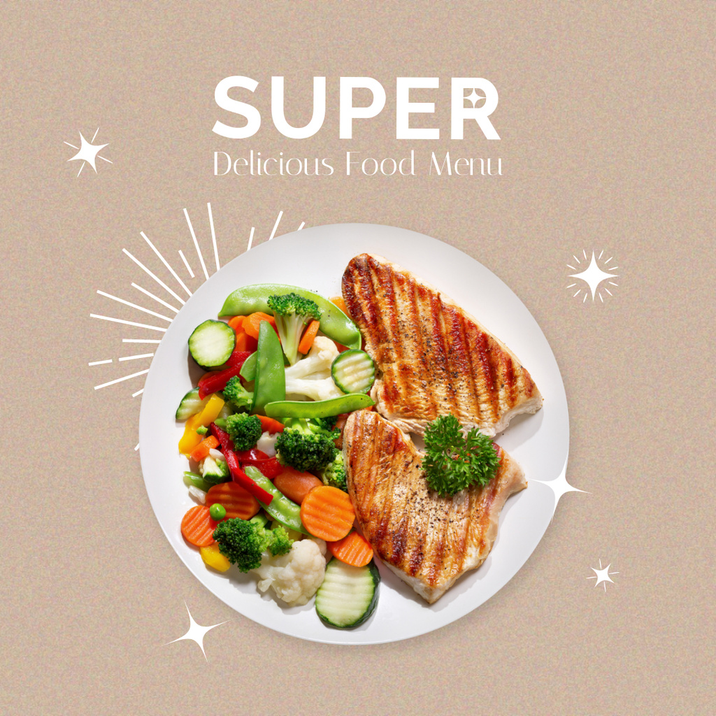 Menu Ad with Tasty Dish on Plate Instagramデザインテンプレート