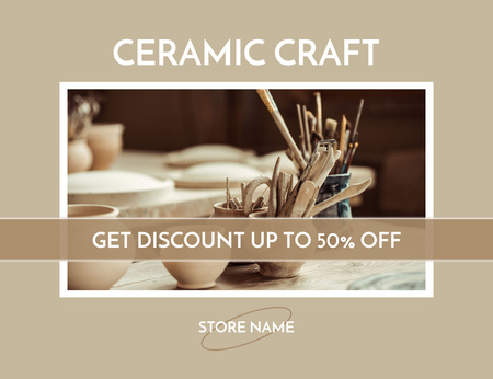 Ceramic Craft With Discount In Beige Thank You Card 5.5x4in Horizontal Design Template