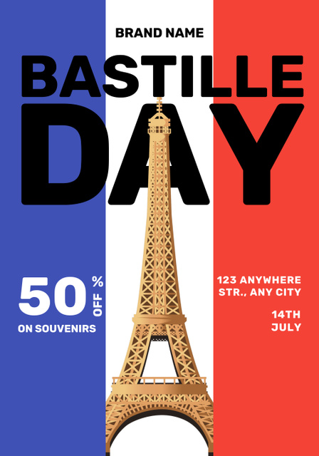 Plantilla de diseño de Sale Offer for Bastille Day Poster 28x40in 