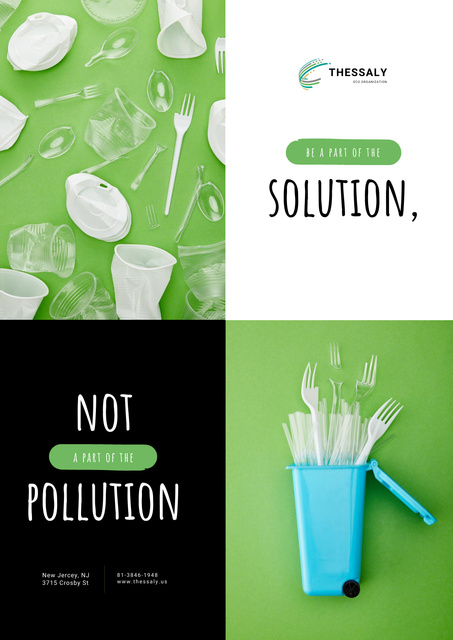 Collage with Plastic Waste Concept with Disposable Tableware Poster Design Template