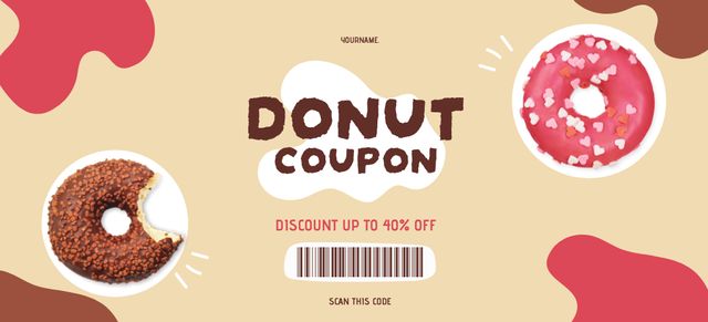 Designvorlage Donuts Discount Voucher on Beige für Coupon 3.75x8.25in
