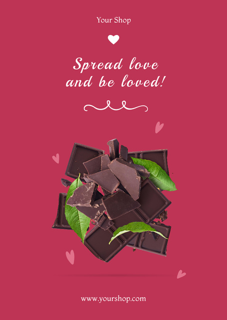 Sweet Chocolate For Valentine`s Day Postcard A6 Vertical Design Template