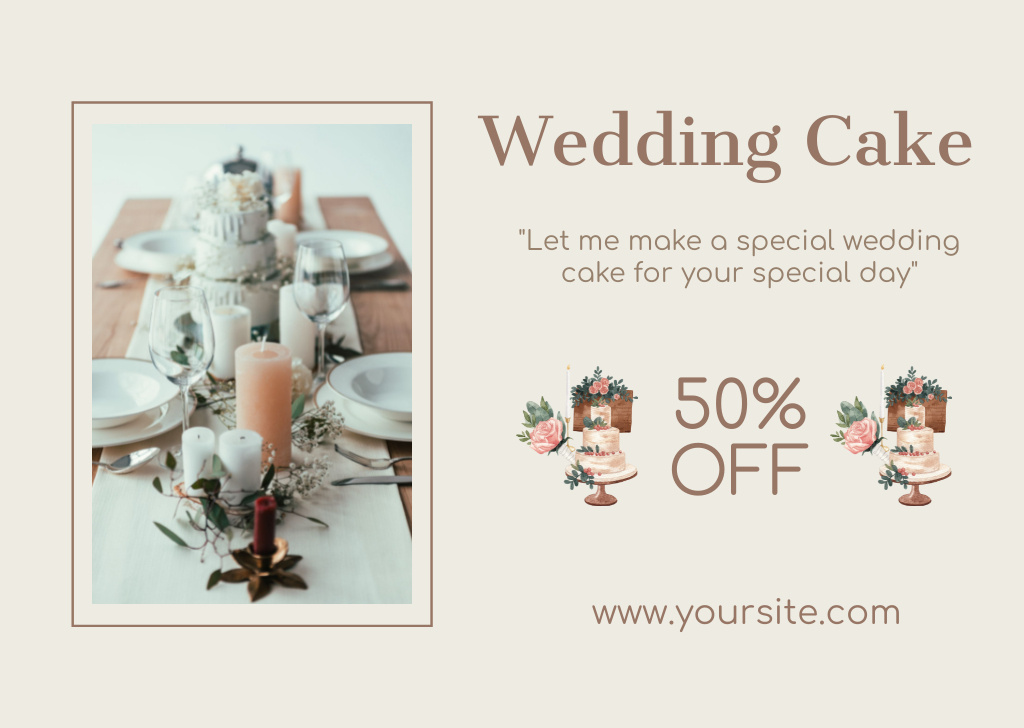 Template di design Discount Offer on Wedding Cakes Card