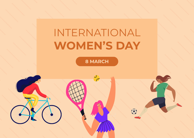 Women's Day Greeting with Illustration of Active Women Card Design Template
